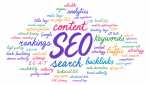 Word cloud featuring terms related to search engine optimization.